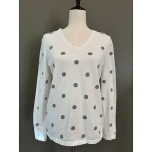 Tommy‎ Hilfiger V-neck 100% Cotton Sweater White Grey Polka Dots Medium Preppy